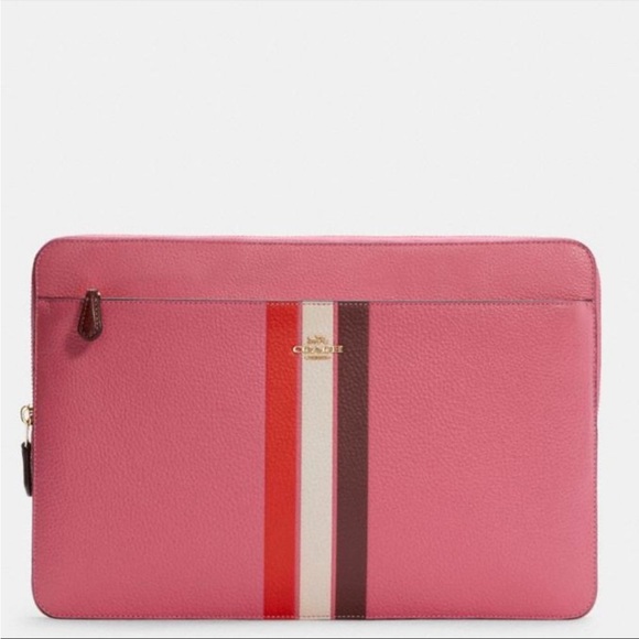 Coach Bags Coach Laptop Bag Case Sleeve Pink Stripe Leather Poshmark